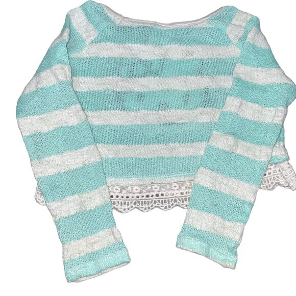 Hello Kitty Girls Kids Size 6 Sweater Pullover Blue White Stripe Sequin Pink Bow - Picture 7 of 12